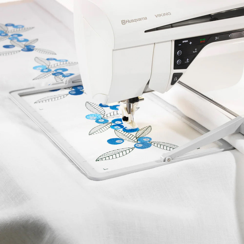 Mega Endless embroidery hoop 9203070-96 shown in use; demonstration machine and fabric not included