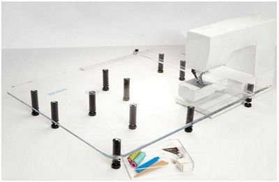 Illustrative Sew Steady Giant table for listed PFAFF machines; opening varies. Machine and optional drawer excluded.