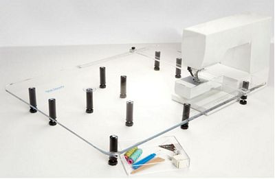 Illustrative Sew Steady Giant table for listed Janome / New Home machines; opening varies. Machine and optional drawer excluded.
